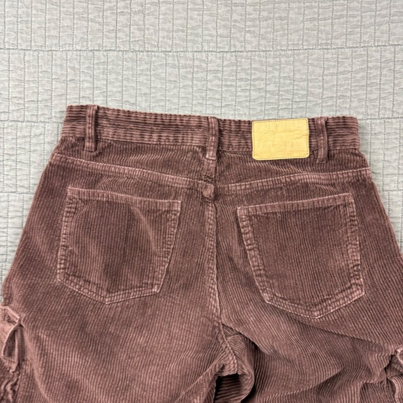 Cotton On Pants Women 4 Brown Corduroy Cargo Wide Leg Boho Hippie Loose Festival - Picture 5 of 12
